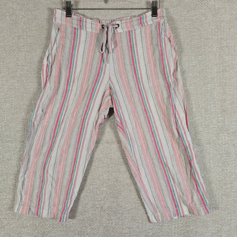 Croft & Barrow Womens Small Pink‎ Blue Striped Linen Blend Cropped Capri Pants